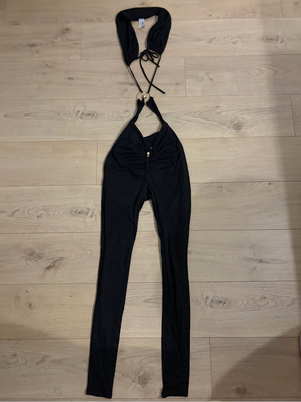 Silhouette Black Halter Ring-Accent Jumpsuit